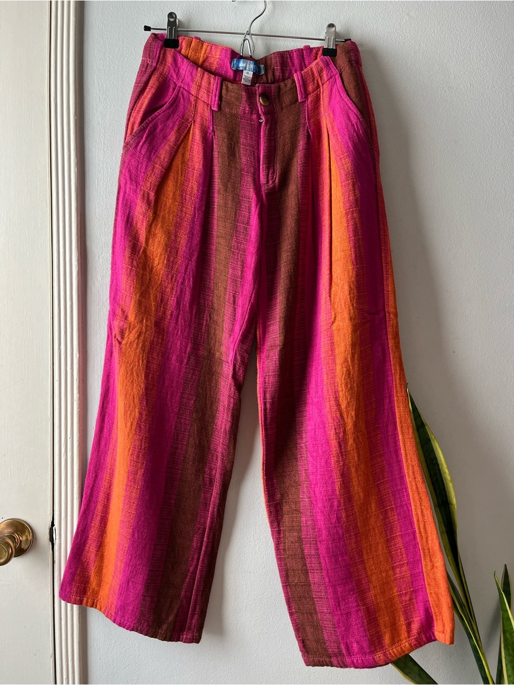 Urban Outfitters• Pink & Orange Low Rise Wide leg Martina Linen Trouser• Sz 0 - Picture 2 of 12